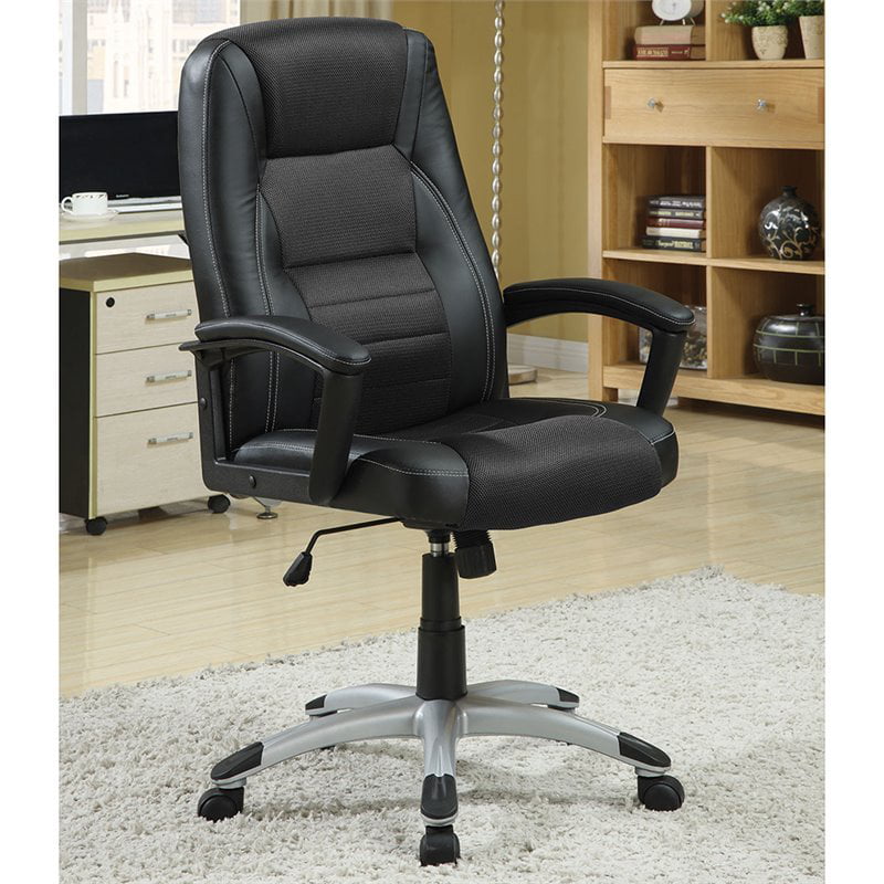 Coaster Ergonomic Faux Leather Swivel Office Chair In Black And Silver Walmart Canada