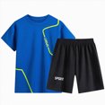 thumbnail image 2 of KPOPLK 2PCS Boys Shorts Sets - 2 Piece Dry Fit Short Sleeve Crewneck Graphic Tee and Performance Shorts for Boys Size 7-8 Years,Blue, 2 of 4