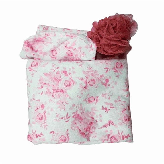 Beauty Gifts Floral Bath Towel Wrap, Hair Wrap, and Pouf Gift Set