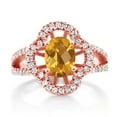 thumbnail image 2 of Gem Stone King 1.62 Ct Oval Checkerboard Yellow Citrine 18K Rose Gold Plated Silver Ring (Size 5), 2 of 4