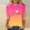 thumbnail image 2 of QATAINLAV Hauts à Manches 3/4 pour Femmes T-Shirts Graphiques en Coton Basiques Imprimé Dégradé Tendance Blouse Mignonne Décontractée Col Rond Chandail Automne Économies Rose Vif P, 2 of 6