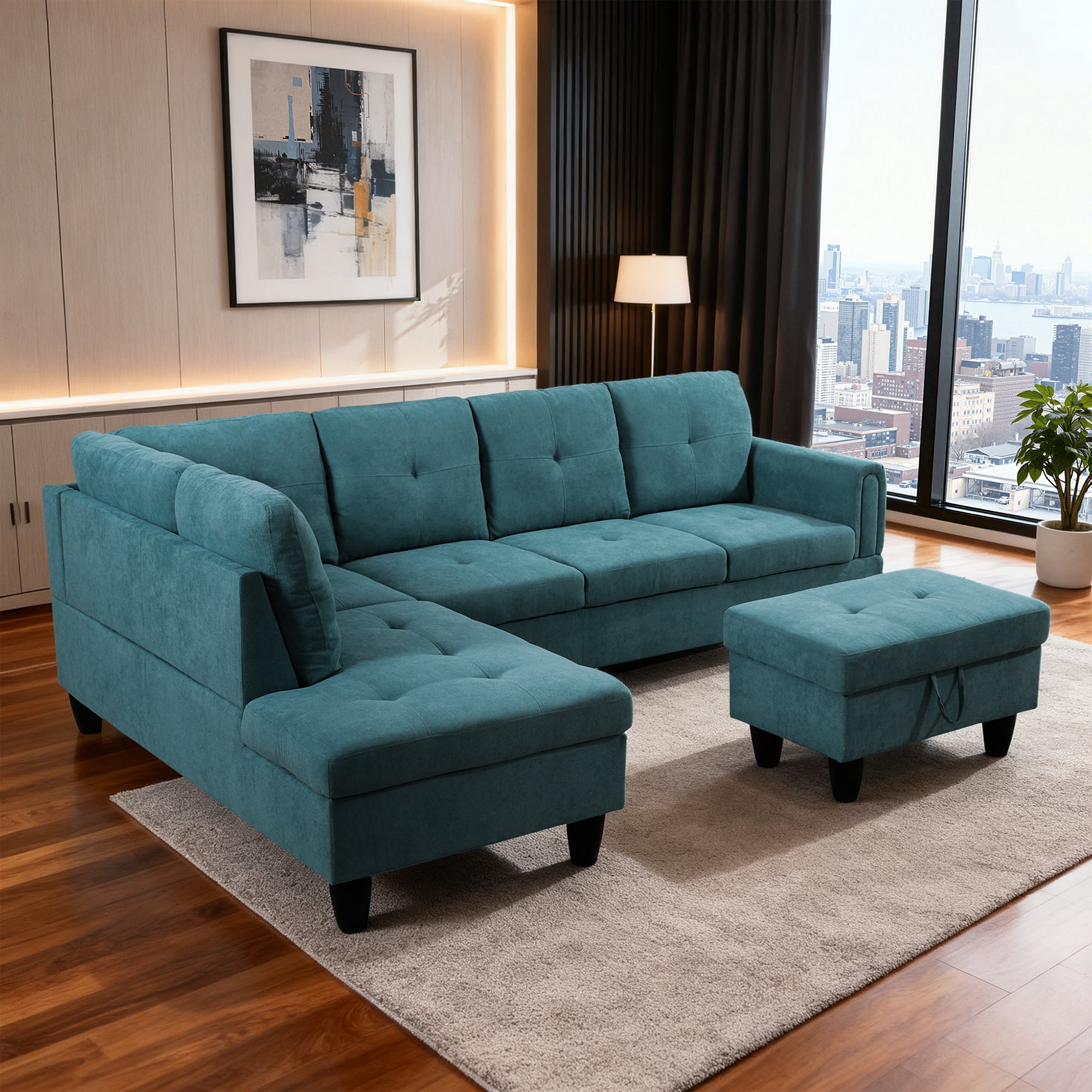 MAYEERTY Modern Adult 3-Piece Couch Living Room Sofa Set，Teal Blue
