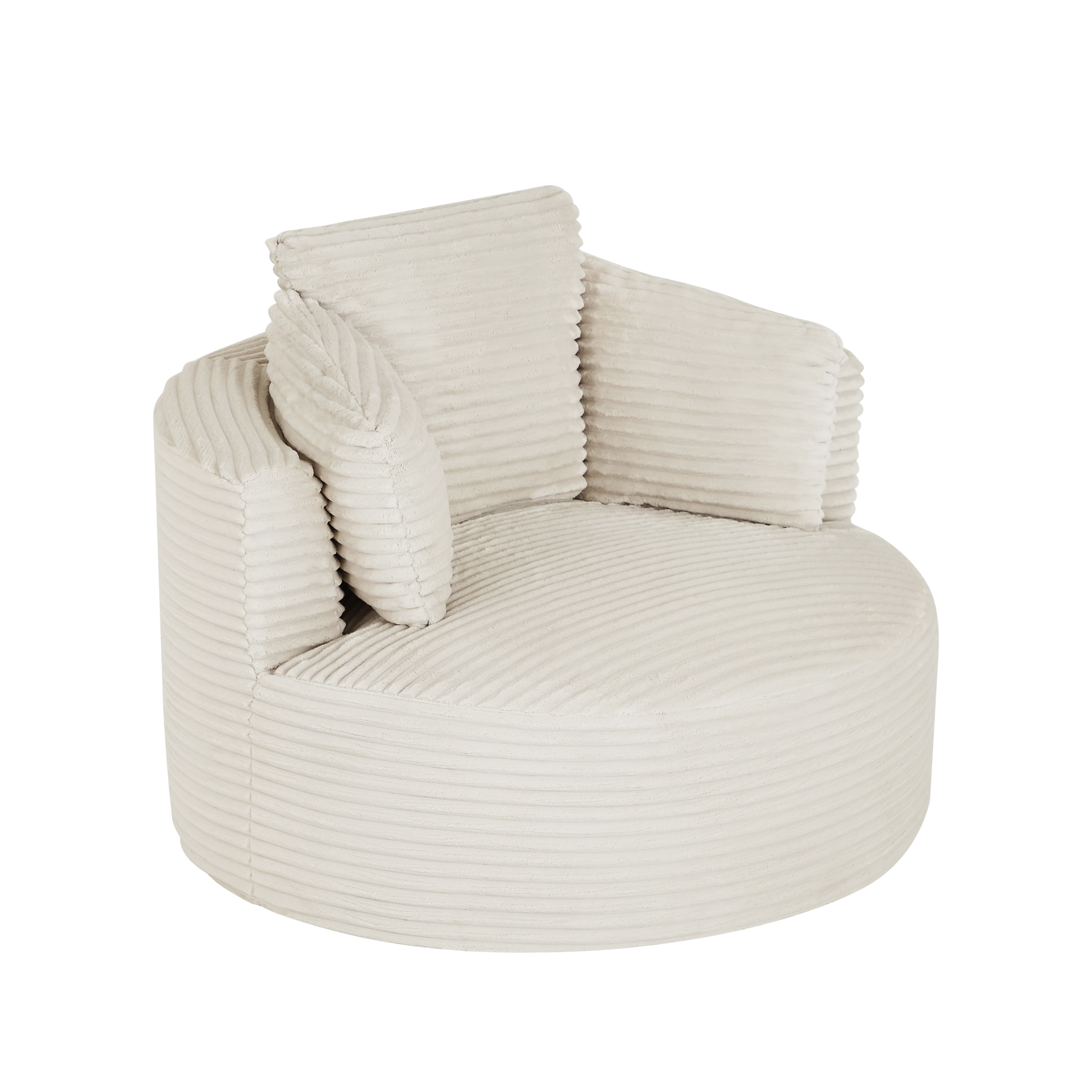 Aukfa Modern Corduroy Round Accent Chair, Compressible Chaise Lounge for Living Room & Bedroom, No Assembly,Beige