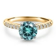thumbnail image 3 of Gem Stone King 10K Two Tone Gold Blue Moissanite and Lab Grown Diamond Engagement Ring for Women | 1.20 Cttw | Round 6.5MM | Gemstone Birthstone | Size 6, 3 of 6