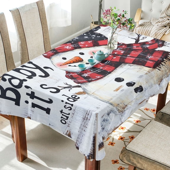 BZSMCE Square Tablecloth Blue Hats Snowman Pattern Tableclothes