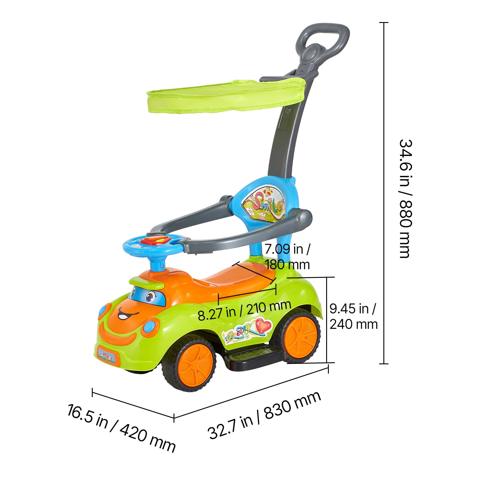 VEVOR Ride On Push Car, Push Car for Toddler 19 to 36 Months, Around Buggy with Guardrails, Handle & Under-seat Storage, 55 lbs Load Capacity, Foot-to-Floor Walker for Boys Girls, Green