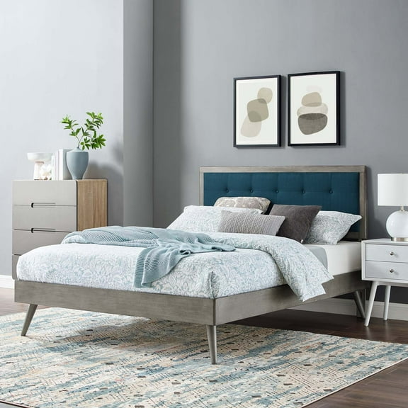 Modway Willow Full Wood Platform Bed With Splayed Legs in Gray Azure