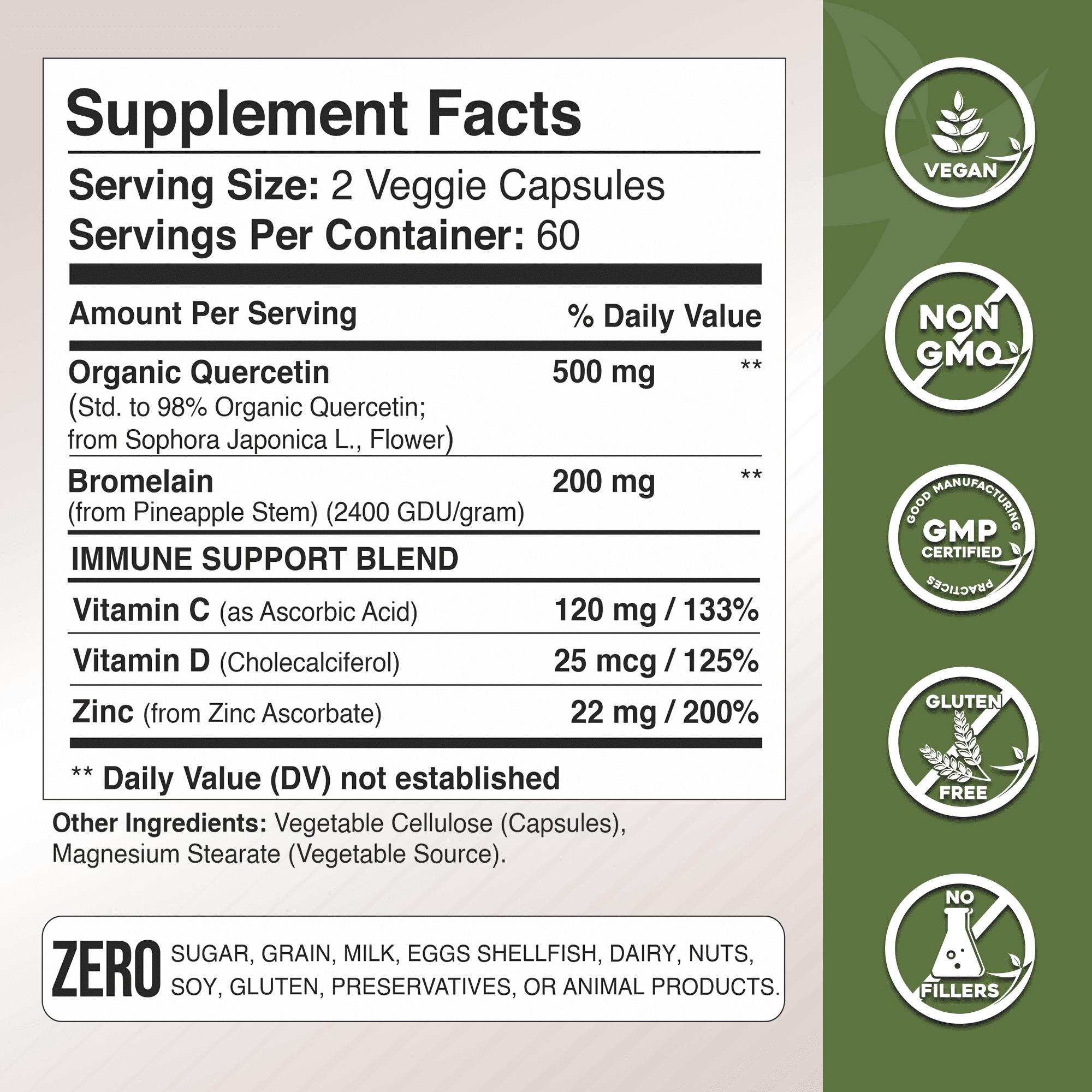 Gade Nutrition Quercetin Complex with Bromelain, Vitamin C, D & Zinc - Made with Organic Quercetin 500 mg - 240 Veggie Capsules