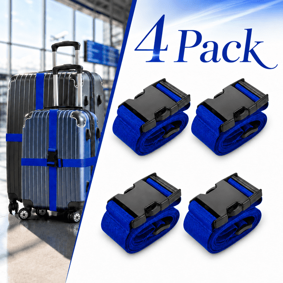 Emlimny 4 Pack Luggage Straps Suitcase Belt, Travel Adjustable Suitcase Belt for and Man Women Travel Accessories (Blue)