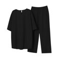 thumbnail image 2 of Puntoco Tops de cuello redondo de manga corta de verano para mujer + traje de pantalones largos con cintura elástica conjunto de dos piezas liquidación Puntoco Puntoco-1571, 2 of 6