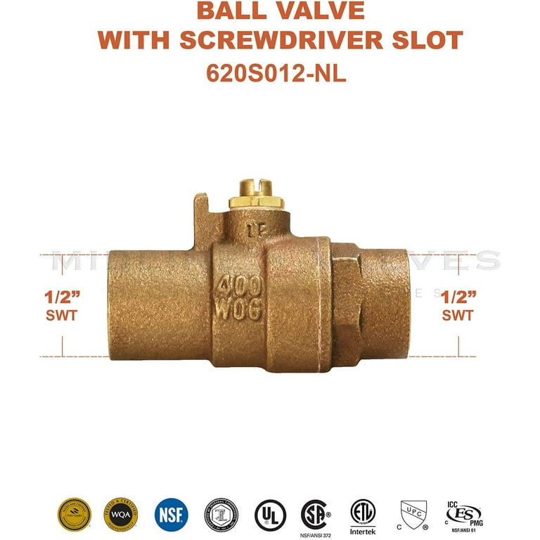 Midline Valve 842234S Premium Brass Ball Valve with Screwdriver