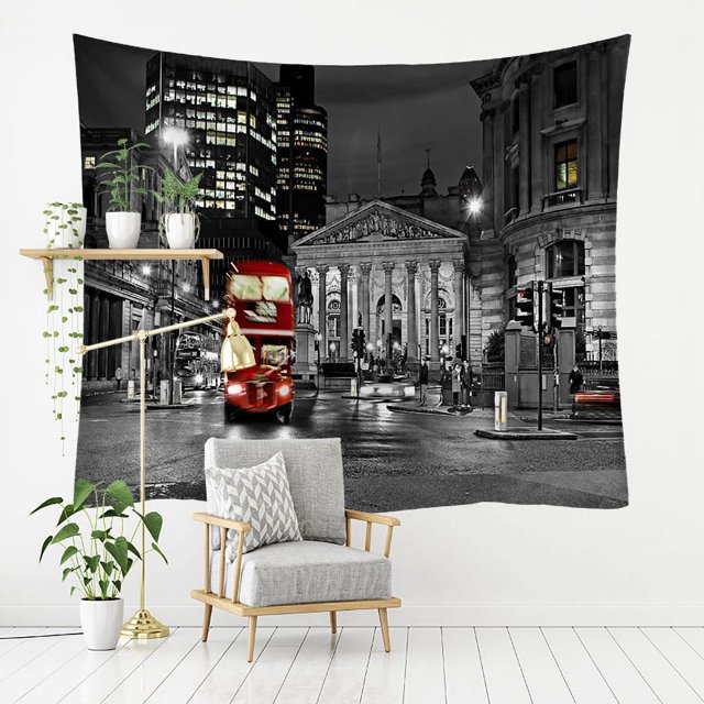 Serie de autobús rojo refinado, decoración artística, cortina de puerta colgante de pared de poliéster, tapices rectangulares, regalo de Navidad, Acción de Gracias y Pascua