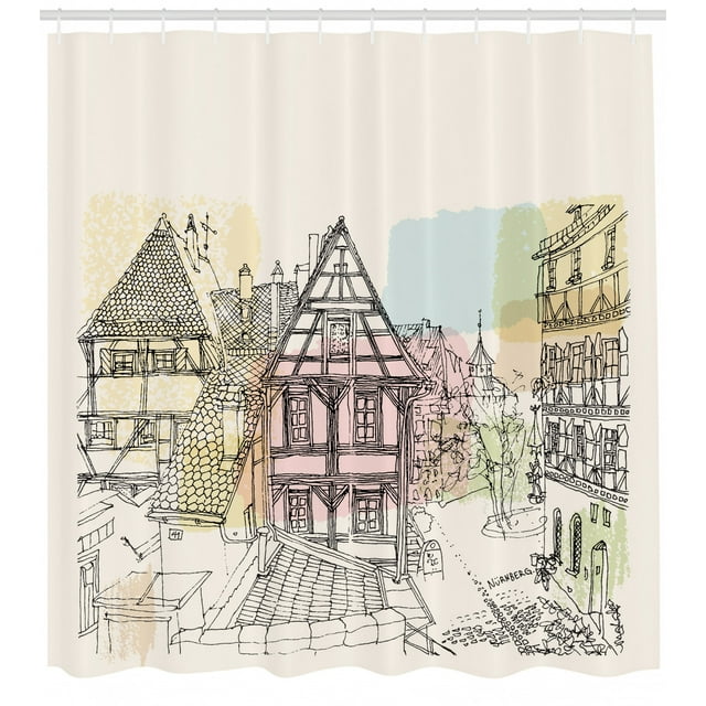 German Shower Curtain, Historic Traditional Scene Nuremberg Germany