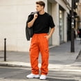 thumbnail image 6 of Dwellite Baggy Sweatpants Men Wide Leg Loose Fit Lounge Gym Solid Casual Joggers Uncuffed Oversized Baggy Cargo Sweatpants Orange XL, 6 of 8