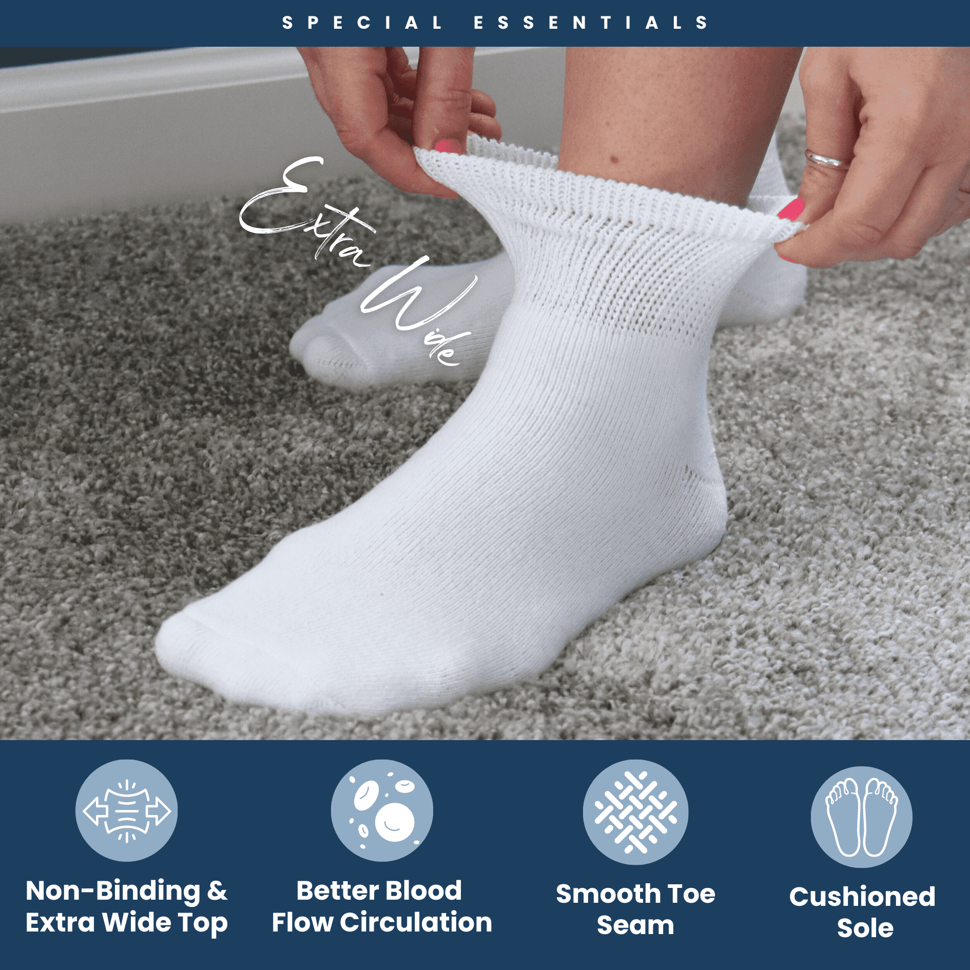 Special Essentials Diabetic Socks Ankle for Men & Women – 12 Pairs of Non-Binding Moisture-Wicking Neuropathy Socks