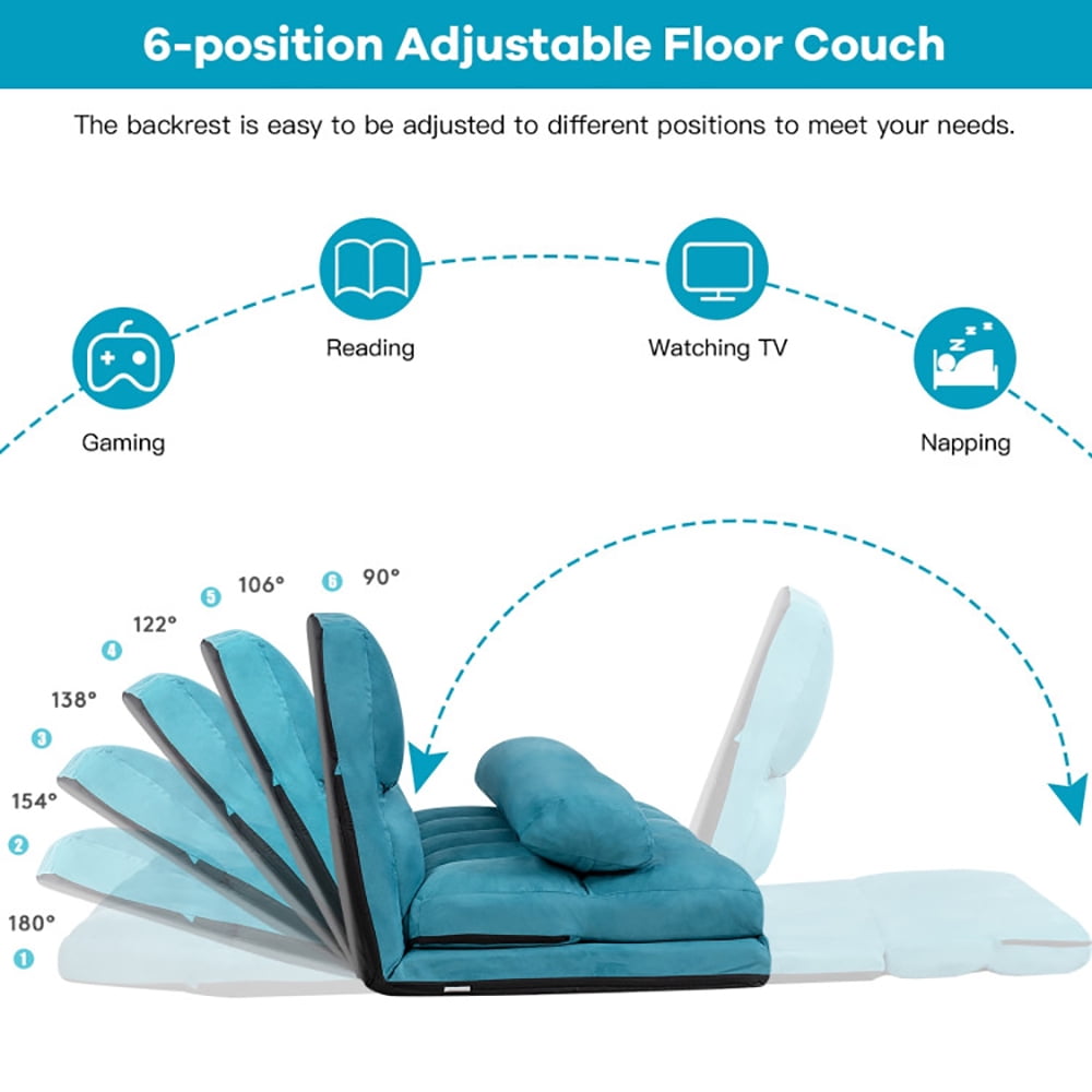 Finihen Fold Sofa Bed Couch, 6-Position Foldable Floor Sofa Bed with Detachable Cloth Cover, Blue Finihen Fold Sofa Bed Couch, 6-Position Foldable Floor Sofa Bed with Detachable Cloth Cover, Blue