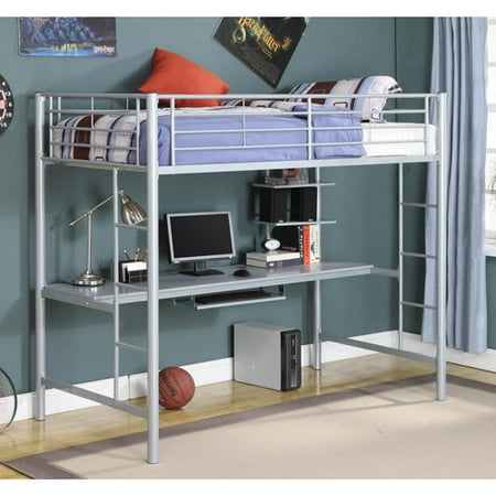 Walker Edison Premium Metal Twin Loft Bed With Workstation