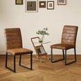 thumbnail image 3 of Hi loPres Set of 2 Modern Dining Chairs, Padded Brown Suede, Armless Seat with Black Metal Legs for Kitchen, Office, 3 of 7