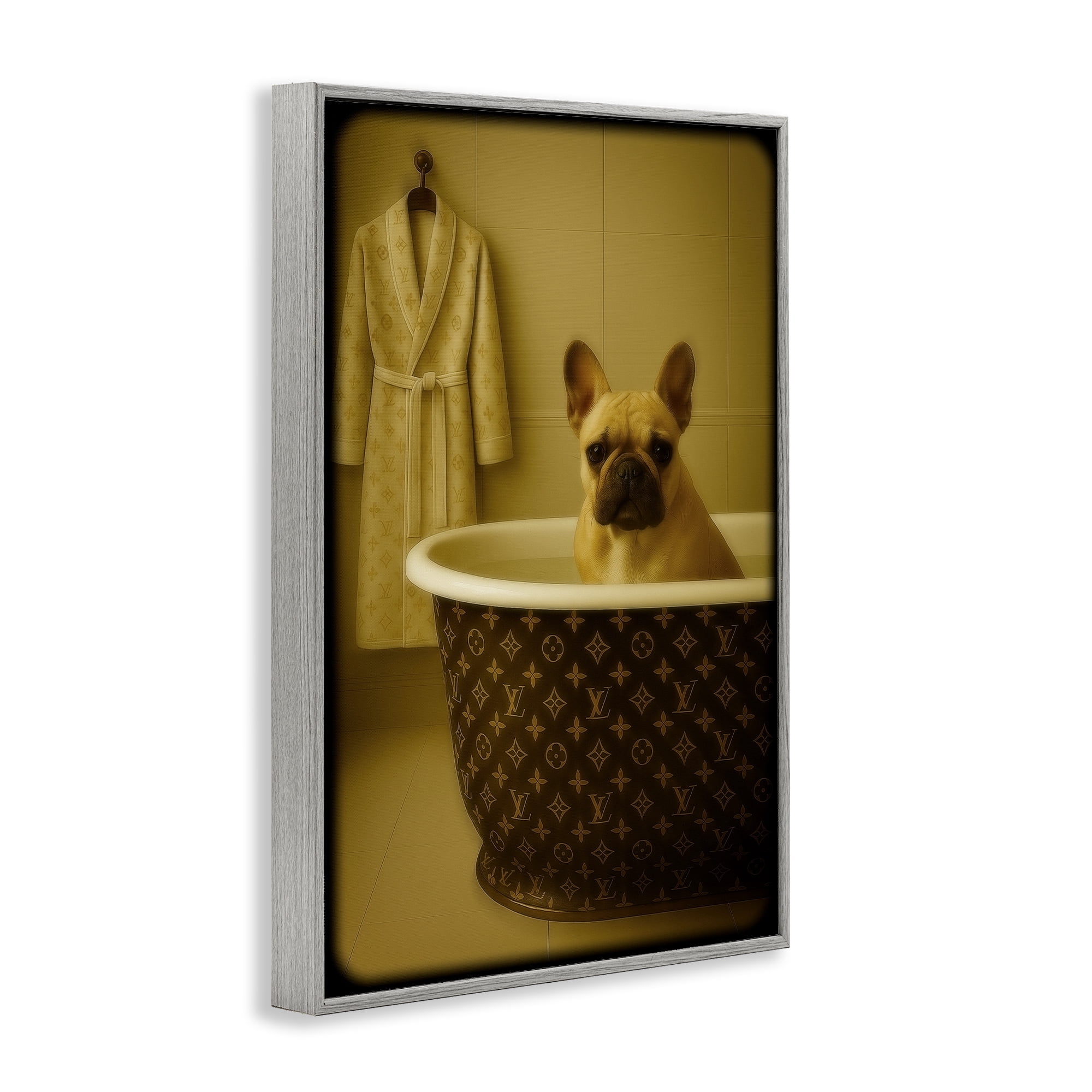 Stupell Industries Couture French Bulldog in Luxury Tub Gray Framed Giclee Art, design by Grotto Studios