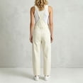 thumbnail image 3 of Binmer Women's Adjustable Strap Cropped Denim Overalls,Casual Loose Tapered Ankle Bib Jumpsuit with Pockets Beige,Women's Plus XL, 3 of 5