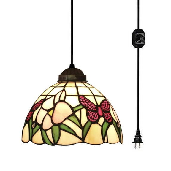 Kiven Plug-in Style Mini Pendant Lamp Chandelier Handmade Glass Pendant Lamp 15ft UL Black Cord with On/Off Dimmer Switch,Bulb Not Included