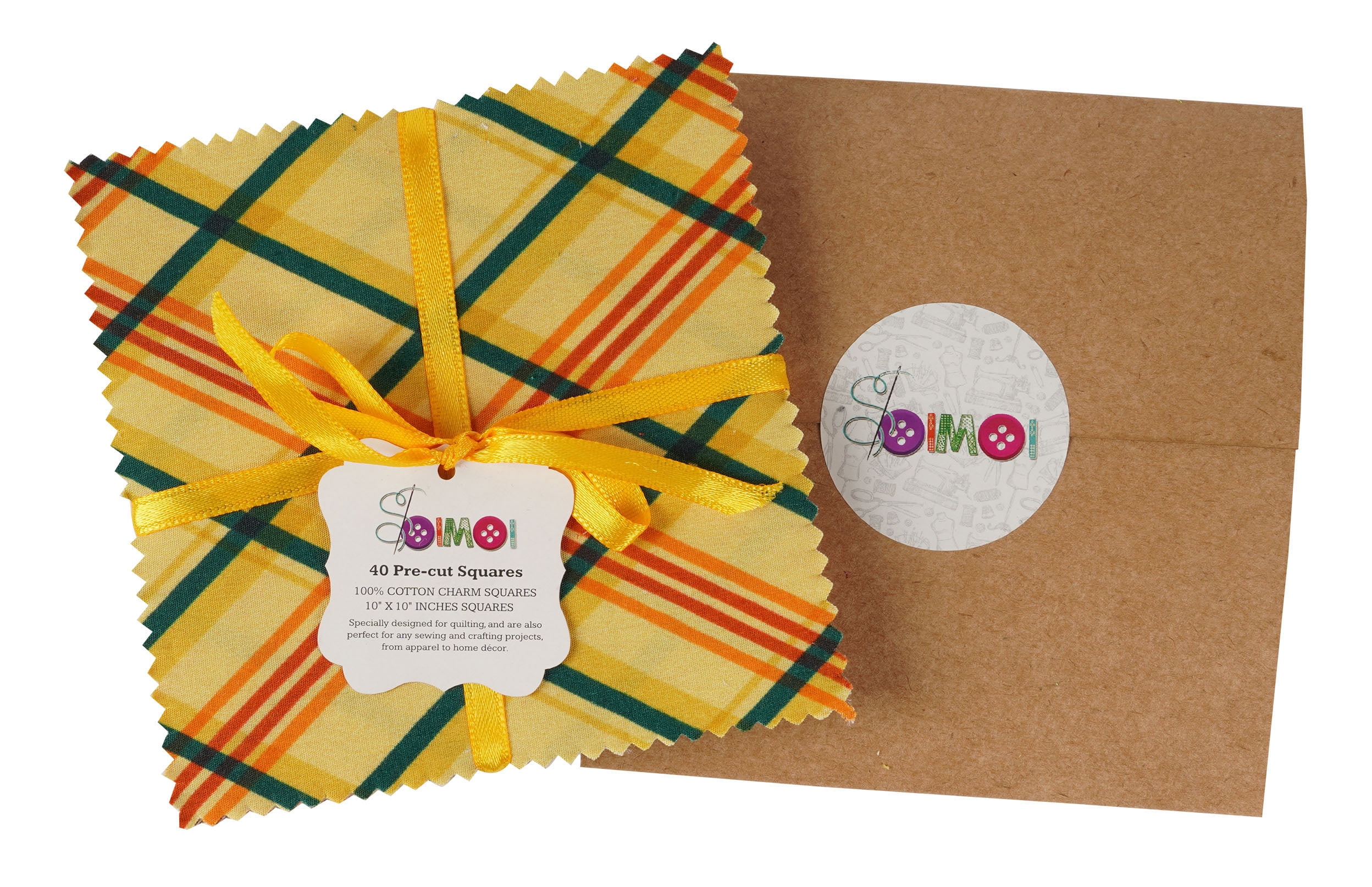 Soimoi Precut 10-inch Check Prints Cotton Fabric Bundle Quilting Squares Charm Pack DIY Patchwork Sewing Craft- Multicolor