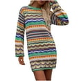 thumbnail image 3 of Meichang Colorful Striped Knit Sweater Dresses for Women Fall Winter Long Sleeve Crewneck Short Sweater Dresses, 3 of 9