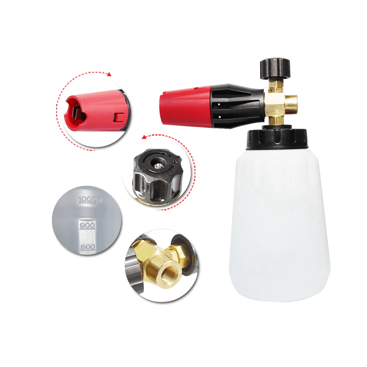 3X Pressure Washer Snow Foam Nozzle Adjustable Foam Cannon Generator Clean Soap Foam Wash for Interskol L,3 x generator 3 x 1 liter bottle 3 x straw 3 x adapter 3 x Vinyl tape,White & black & red