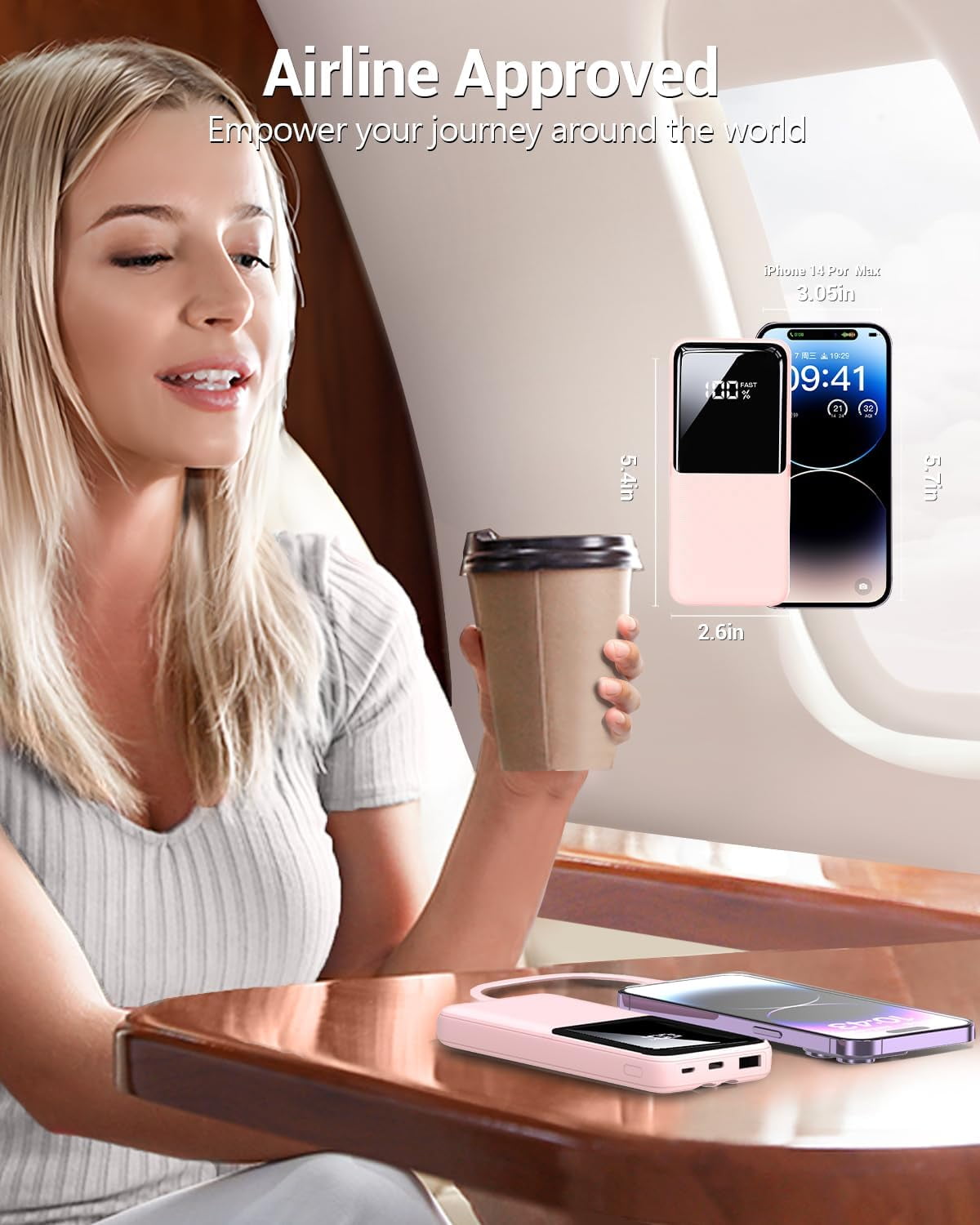 Portable Charger Power Bank - 20000mAh Fast Charging Portable Battery Pack with Built in USB-C(22.5W) and iOS(20W) Output Cables Compatible for iPhone Android Samsung Phone, Pink