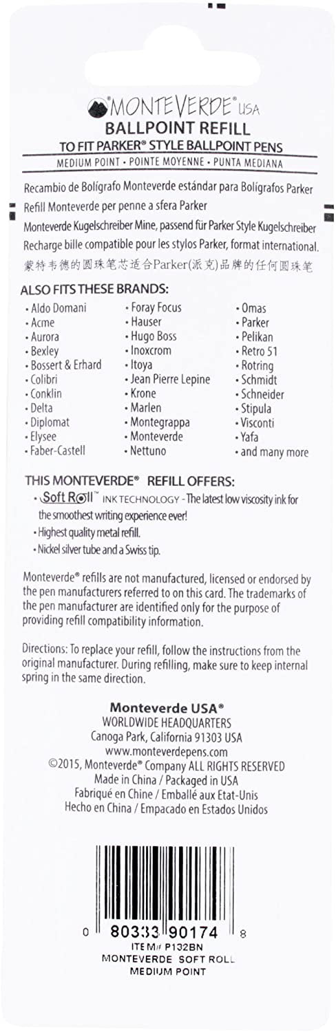 Monteverde Ballpoint Pen Refill Medium Point Pink Ink 6 Pack (P133PK)