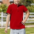 thumbnail image 3 of Favoffer Summer Boys Solid Color Basic Buttoned Top Henley Neck Short Sleeve Classic Regular Fit Stretchy Tee Casual Travel Home Outdoor 5-14Y, 3 of 8