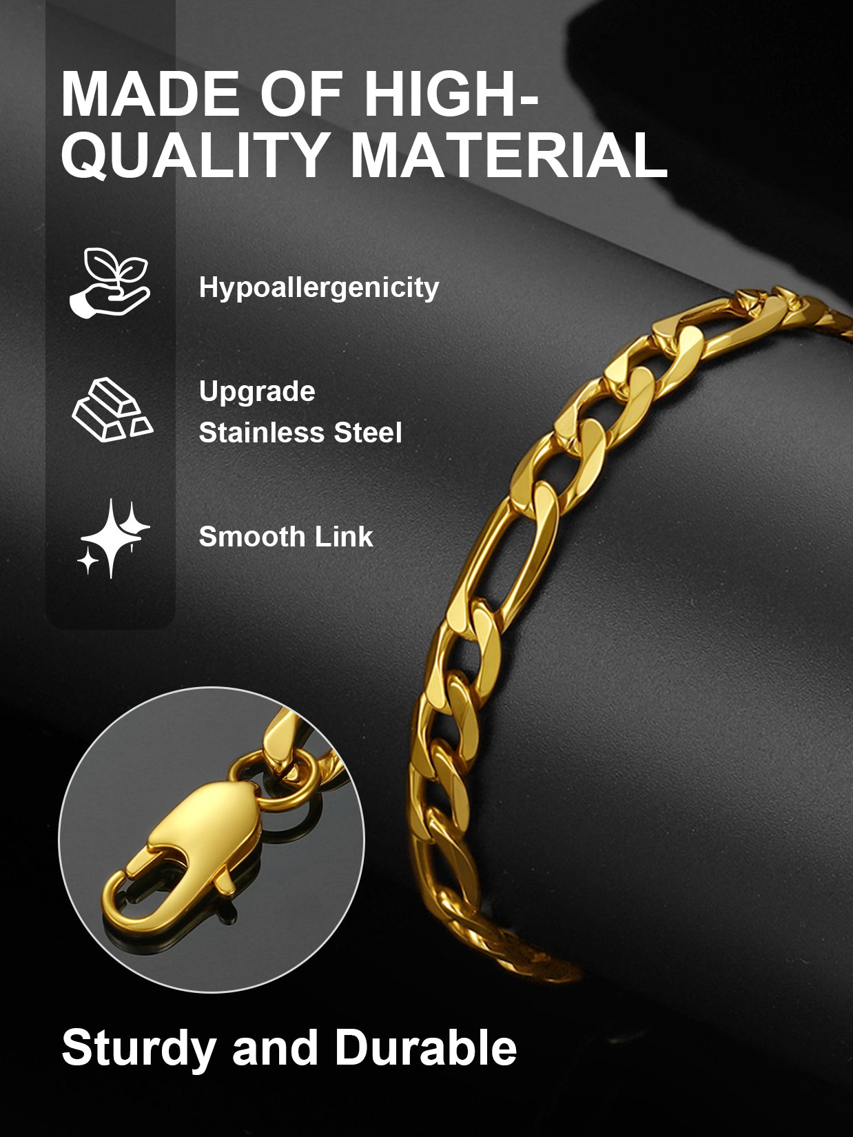 ChainsProMax Gold Plated Figaro Chain Bracelet photo 6