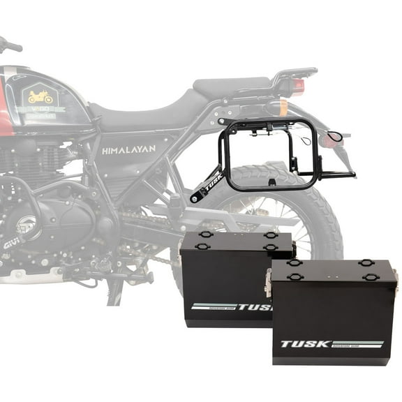 Tusk Aluminum Panniers with Pannier Racks V2 Large Black For Royal Enfield Himalayan 2016-2023