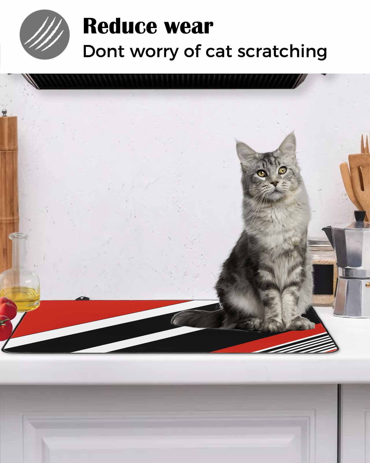 nqOlkjepod Large Induction Cooktop Protector Mat 24"x21", Red Black Stripe Stove Top Covers for Electric Stove, Geometric Simple Color Line Decorative Stove Burner Cover Mats, Glass Top Stove Cover