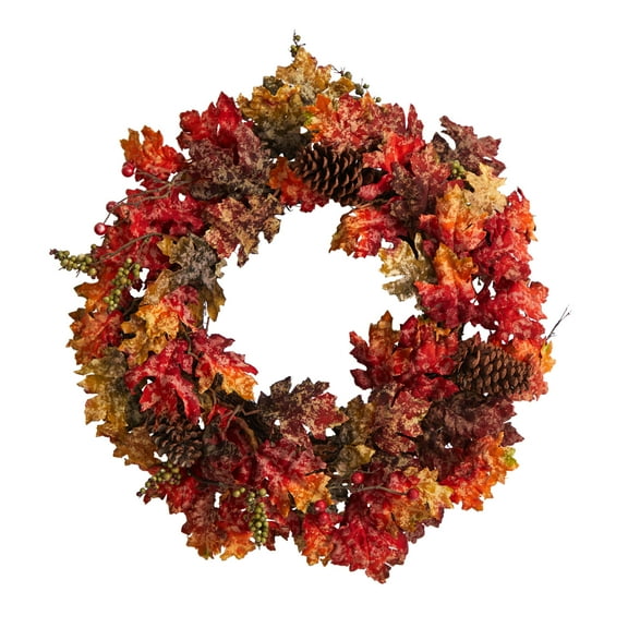 Nearly Natural Plastic Thanksgiving Artificial Fall Wreath, 24" (Multicolor)