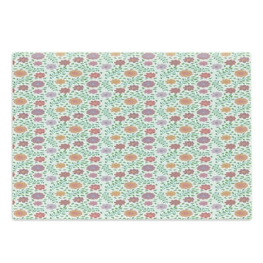 Floral Cutting Board, Continuous Colorful Doodle Pattern with Abstract Flowers and Leafy Branches, Decorative Tempered Glass Cutting and Serving Board, in 3 Sizes, by Ambesonne