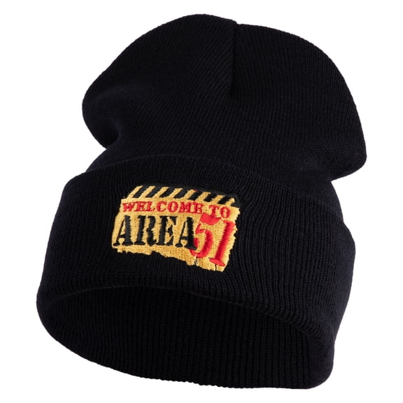 Welcome to Area 51 Embroidered 12 Inch Solid Long Beanie - Black OSFM