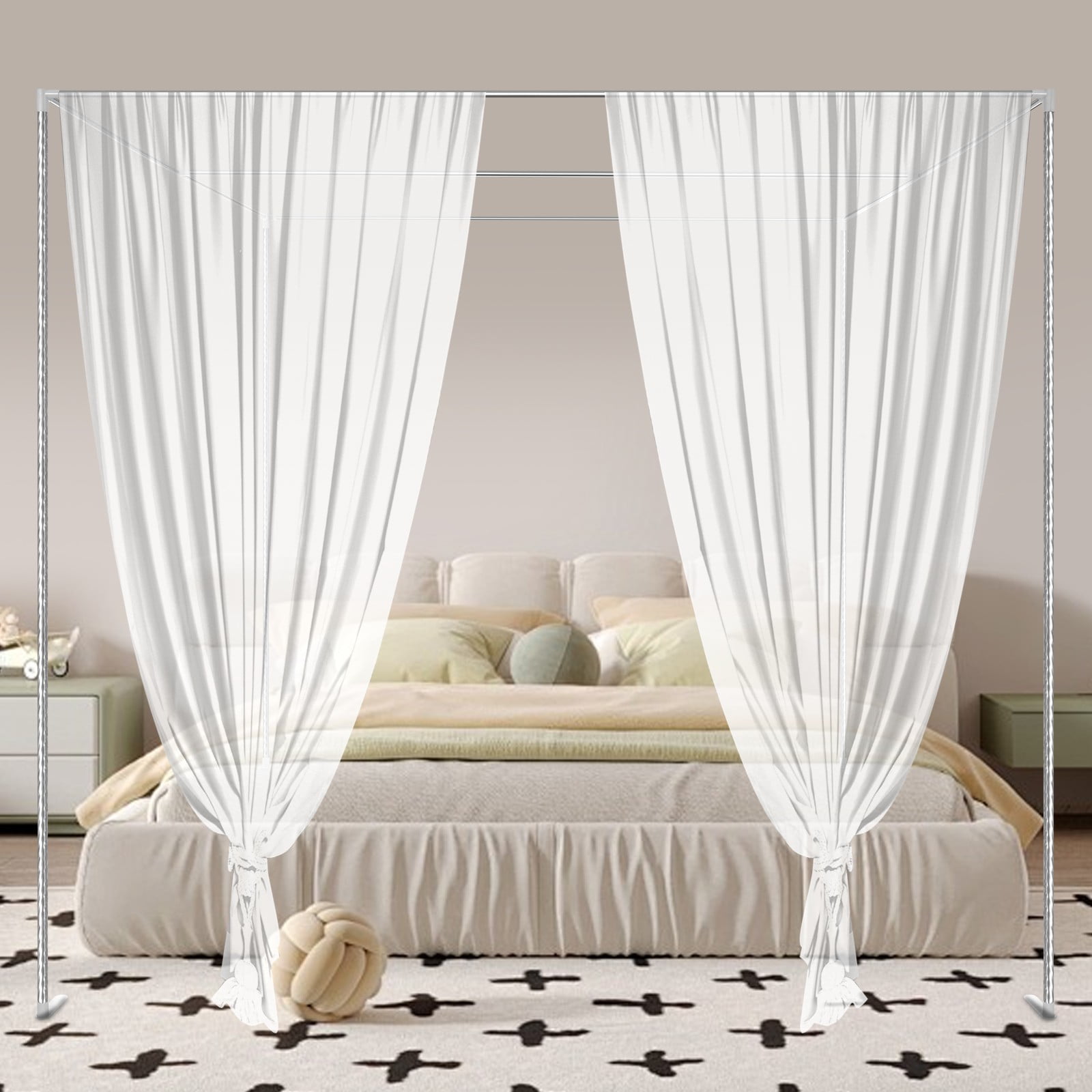 DUYIWAA King Size Metal Canopy Bed Frame 4 Corner Bedding Canopy Frame Post Stainless Steel Mosquito Net Bracket 2*2*2m