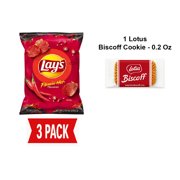 Lays Potato Chips, Flamin Hot Flavored Snacks, 7.75Oz Bag - Pack Of 3 & Lotus Biscoff Cookie - 0.2 Oz - 1 ct