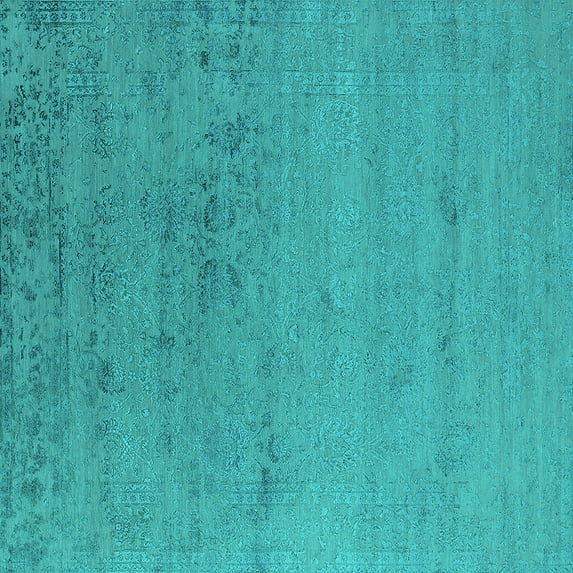 Ahgly Company Machine Washable Indoor Square Oriental Turquoise Blue Industrial Area Rugs, 4' Square