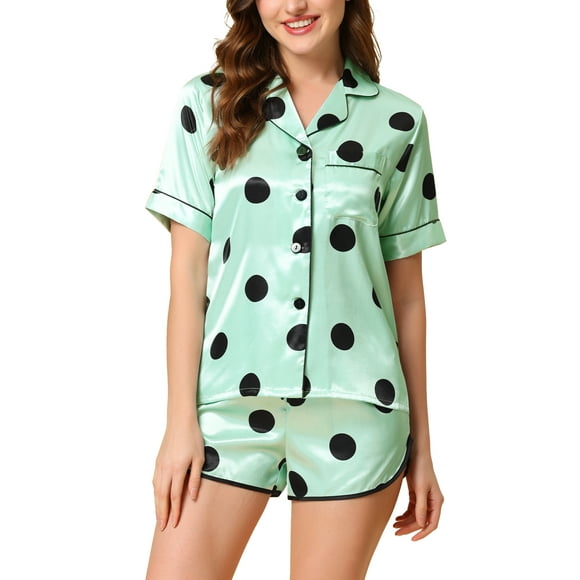 Conjunto de pijama de satén cheibear con camiseta y pantalones cortos lunares talla XL verde