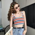 thumbnail image 5 of Women Rainbow Stripe Tank Tops Summer Ladies Knitted Slim Fit Korean Style Ladies Vest, 5 of 5