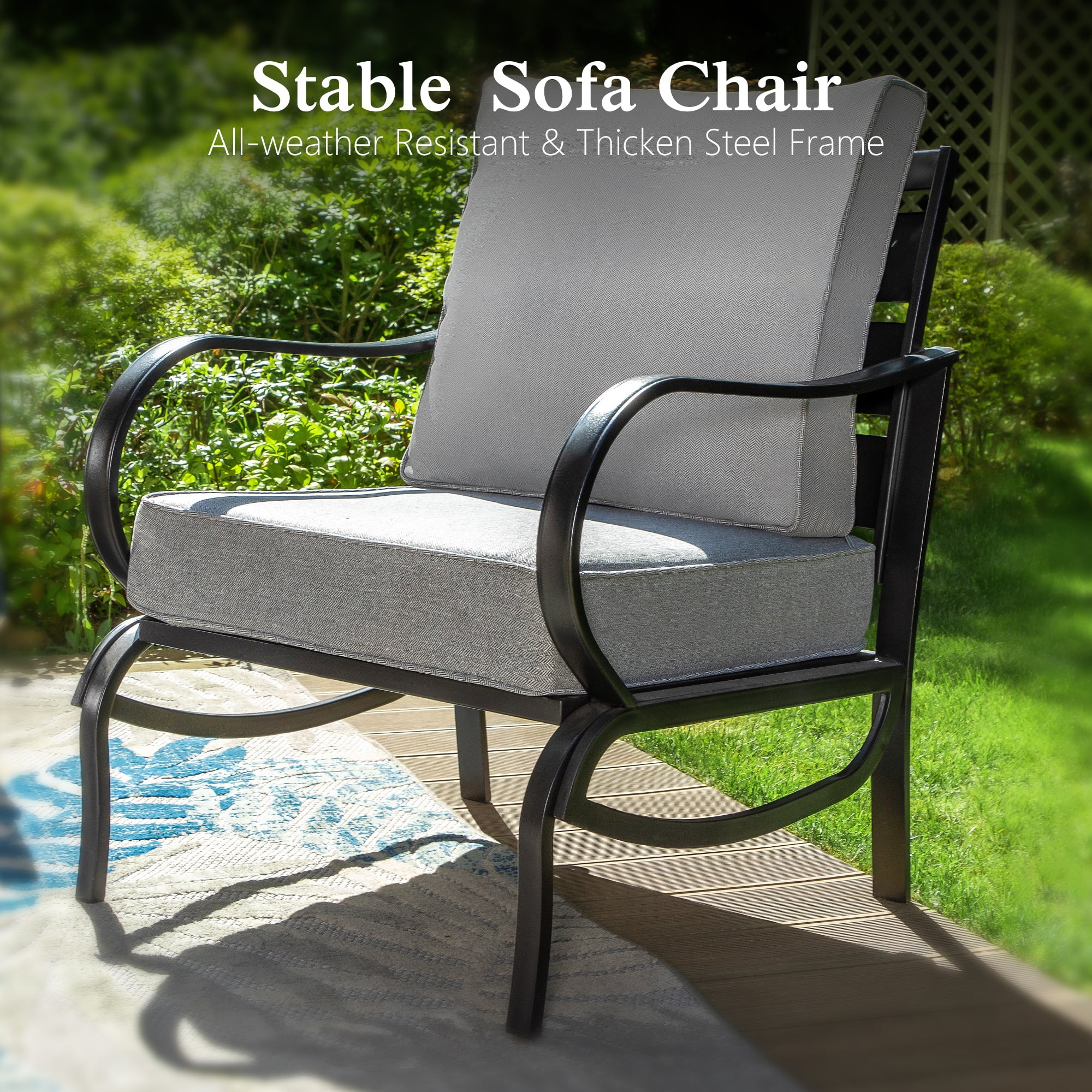 Alpha Joy 9 Seat Outdoor Patio Furniture Set Metal Patio Conversation Set with 2 x Swivel Chairs, 2 x Fixed Chairs, 2 x Ottomans, 5.75" Thickened Cushions for Lawn, Bckyard, Gray