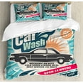 thumbnail image 1 of Retro Queen Size Duvet Cover Set, Retro Car Wash Auto Service Repair Poster Style Art in Vintage Color Classic Design, Decorative 3 Piece Bedding Set with 2 Pillow Shams, Multicolor, by Ambesonne, 1 of 3