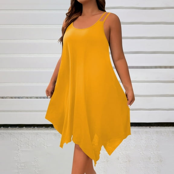 Blmnix Sexy Party Dresses for Women Slip Dress Mini Plus Size Nightgown Yellow Sleeveless Crew Neck Blazer Dress for Women,XL