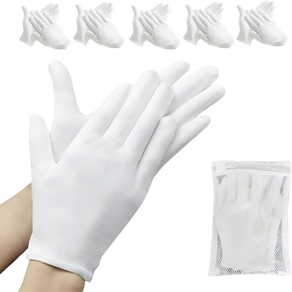 TELOLY 10 Pcs White Cotton Gloves, Cotton Gloves for Dry Hands Eczema, White Sleep Gloves for Men and Women, Beauty Coin SPA Cloth Gloves