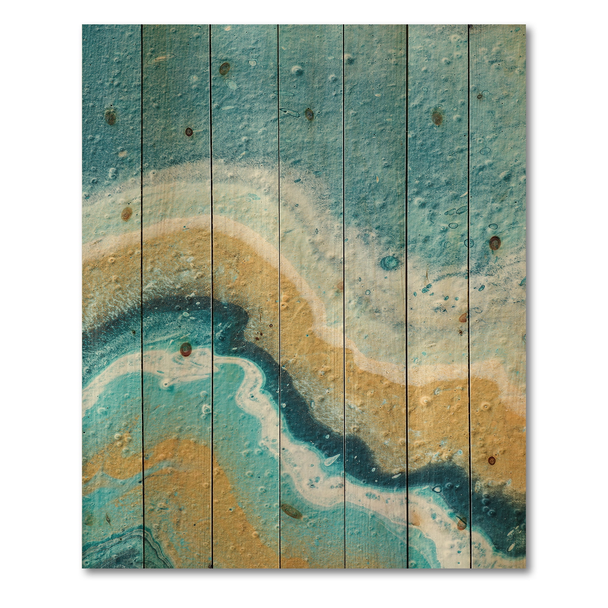 Designart 'Abstract Composition In Blue and Yellow VI' Modern Print on Natural Pine Wood