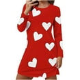 thumbnail image 2 of Oksale Womens Cotton Nightgown Long Sleeves Print Sleepshirts Print Knee Length Pajama Dress Loose Cozy Casual Crewneck Valentines Loungewear Red S, 2 of 6