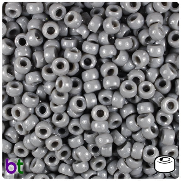BeadTin PVC Grey Opaque 6.5mm Mini Barrel Pony Beads (1000pcs)