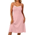 thumbnail image 2 of Yteetum Women's Plus Size Camisole Nightgowns Summer Sleeveless Spaghetti Strap V Neck Lace Trim Pleated Midi Nightdress Casual Solid Loose Comfy Lounge Pajama Sleep Dress, 2 of 9